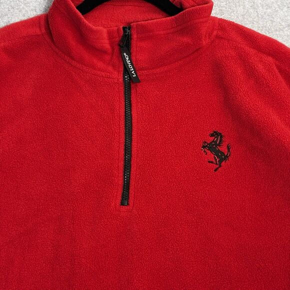 Ferrari Red Fleece Quarter Zip Pullover Men’s 2XL LA Loving Embroidered Horse - Picture 2 of 7